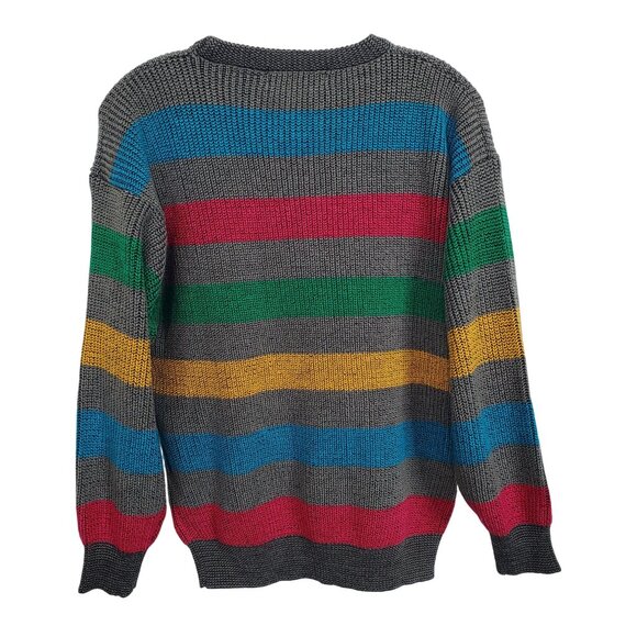 Gitano Mens M Sweater Striped Knit Acrylic Ribbed Cuff and Hem Soft 80s Vintage - Picture 3 of 10